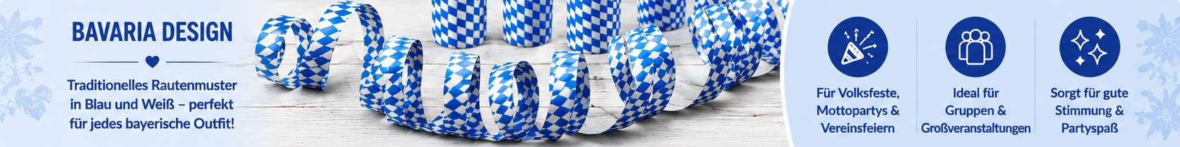 Bavaria Luftschlangen im klassischen blau-wei&szlig;en Rautendesign